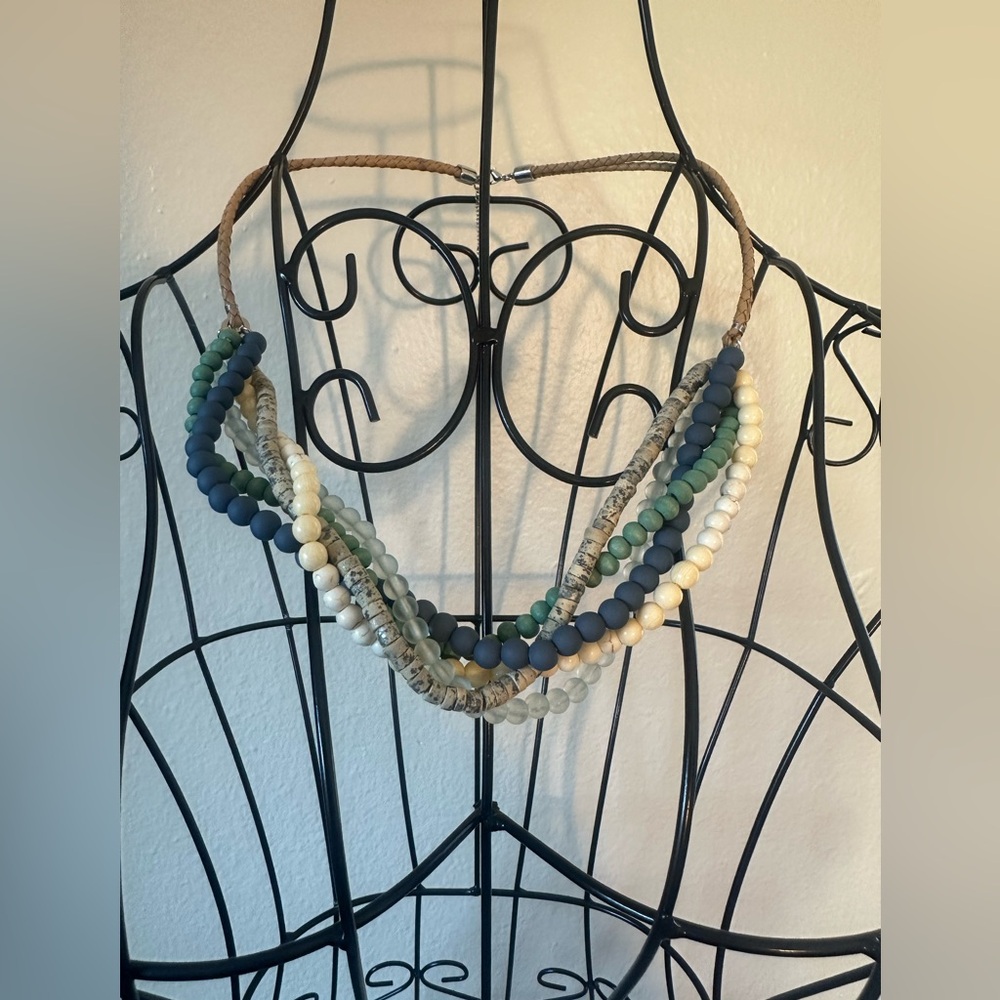 Blue and White Beaded Braided Necklace